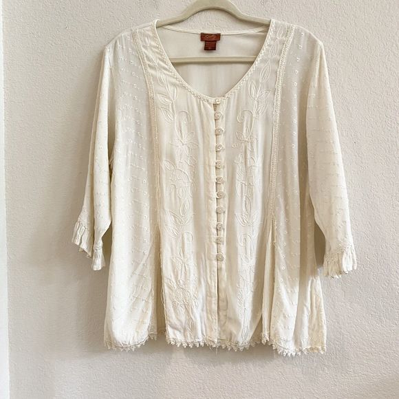 Scully Top Womens Extra Large Cream Heavy Embroidery Western Romantic Feminine - Picture 5 of 8